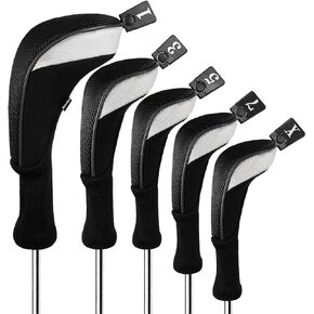 Andux 5pcs/Set Golf 460cc Driver Wood Head Covers with Long Neck and Interchangeable No. Tags