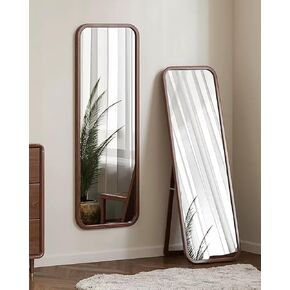63"x18" Full Length Mirror, Floor Mirror, Rounded Corner Full Length Mirror with Stand, Standing Mirror, Full Body Mirror, Large Mirror, Freestanding, Wall Mounted, Beech Frame -Drak Brown