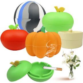 Novelty Shape Fruit Silicone Ashtray - Melon and Fruit Ball Shape Rubber Cool Novelty Eco-Friendly Unbreakable Ashtray Set for Terrace Office Bar Party (Spherical Shape,Camouflage Ball)