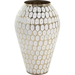 Deco 79 Metal Geometric Decorative Vase Geometric Dot Centerpiece Vase with White Accents, Flower Vase for Home Decoration 7" x 7" x 11", Gold