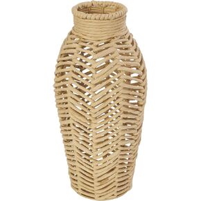 Deco 79 Jute Rope Handmade Decorative Vase Woven Centerpiece Vase with Chevron Pattern, Vase for Home Decoration 8" x 8" x 16", Brown