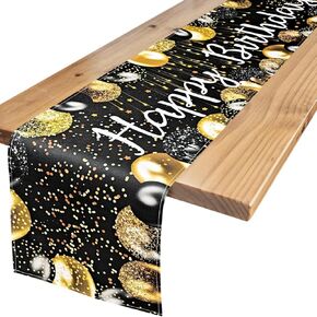 Color Balloon Happy Birthday Table Runner 72 Inches White Table Runner Confetti Pattern Celebrate Birthday Party Table Decor, White