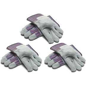 Greendale (3, 6 or 12 Pack - Leather & Cotton Work Gloves: Garage, Yard, Garden, Industrial, Commercial - One Size Fits Most