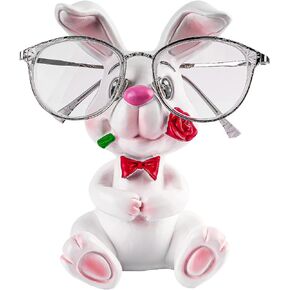 Animal Glasses Holder Stand, Eye Glasses Holders Stand for Kids Men Women with Gift Box, Eyeglass Holder Stand Office Home Bedroom Desktop Decor Funny Animals Rabbit (White)