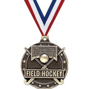 Gold Field Hockey Medals - 2" 3D Hockey Award Medals with Neck Ribbon Prime