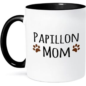 3dRose Papillon Dog Mom Mug, 11 oz, Black