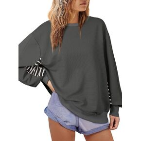 AlvaQ Womens Oversized Sweatshirt 2024 Casual Loose Colorblock Striped Long Sleeve Crewneck Tunic Tops