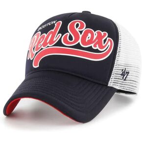 47 Boston Red Sox Womens Foam Script Offside DT Adjustable Snapback Navy Trucker Hat with Team Color Logo