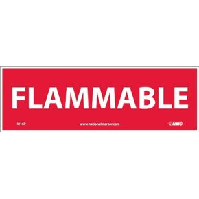 NMC M16P Fire Sign, "FLAMMABLE", 12" Width x 4" Height, Pressure Sensitive Vinyl, White On Red