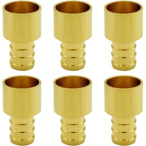 Hooshing 6PCS Pex Sweat Adapter Pex 3/4" to 3/4" Female Sweat Copper Adapter Brass Crimp Solder Fittings for Over Copper Tube