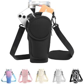 Ohhvvow Water Bottle Carrier Bag for Stanley Cup 40oz with Phone Pocket, Water Bottle Holder with Adjustable Strap Water Bottle Bag with Earphone Pocket for Stanley Cup Accessories