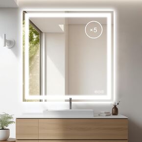LED Bathroom Mirror 36 x 36 Inch Anti-Fog Bathroom Mirror with Led Illuminated Mirror, Wall Mounted Lighted Vanity Mirrors for Wall with 3 Colors Dimmable, Touch Switch Smart Mirror