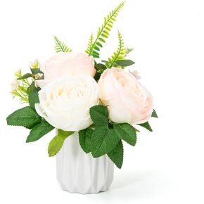 Fake Flowers in Vase, Artificial Silk Floral Arrangement for Home Decor, Faux Flowers Plant for Table Centerpieces Bathroom Kitchen Indoor Decor(Blue)