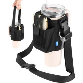Xxerciz Water Bottle Carrier Bag with Phone Pocket for Stanley 40 oz Tumbler with Handle, Nylon Water Bottle Holder Pouch with Adjustable Strap for Stanley Cup Accessories