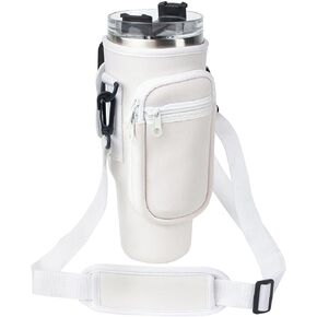 DEHAI Neoprene Water Bottle Holder Pouch Bag with Adjustable Shoulder Strap for Stanley Quencher 40 oz Sports Tumbler Cup Accessories 2 Pocket for iPhone Pro Max, iPod Air, Cards Key Travel Camping
