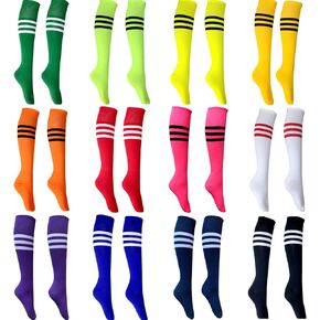 12 Pairs Neon Knee High Socks,Kabcifea 12 Colors Striped Soccer Socks Athletic Football Basketball Softball Dance Colorful Knee High Socks for Boy Girl Women
