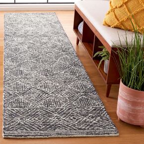 SAFAVIEH Ebony Collection Runner Rug - 2'3" x 9', Silver & Black, Modern Design, Handmade Wool, Ideal for The Living Room, Bedroom, Dining Room (EBN204G-29)