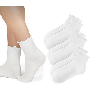 6PAIRS Trim Ruffle Socks Women Cotton Casual Mini Crew Socks Low Cut Ankle Socks MultiColor
