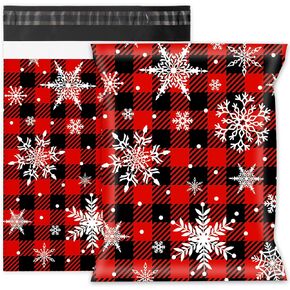 Whaline 100Pcs Winter Snowflake Poly Mailer 10 x 13 Inch Red Black Buffalo Plaid Mailing Bags Self-Sealing Plastic Packaging Envelope Bags for Christmas Small Business