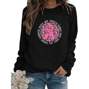 Breast Cancer Awareness Sweatshirt Women Pink Rainbow Graphic Shirts Pink Ribbon Graphic Cancer Gift Tops