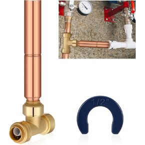 Blulu 1/2 Inch Water Hammer Arrestor, Push to Connect Brass Plumbing Fittings, PEX Pipe, Copper, CPVC, PE-RT, HDPE for Faucet Dishwasher Washer Plumbing Connection Stop Hammering Reduce Banging Noise