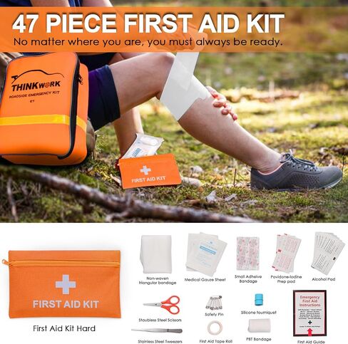 THINKWORK Car Emergency Kit for Teen Girl and Lady's Gifts, Pink Emergency Roadside Assistance kit with 10FT Jumper, First Aid Kit, Safety Hammer, Tow Rope, and More Ideal Pink Car Accessories Tool in Kuwait