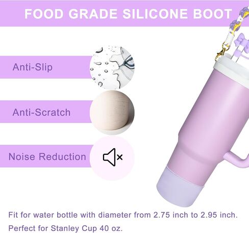 Stanley Cup Accessories 30 oz 40 oz including Water Bottle Handle Strap, Silicone Boot, 0.4" Straw Cover and Cute Pom-pom Stanley Charms Tumbler Accessories, Purple in Saudi Arabia