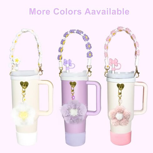 Stanley Cup Accessories 30 oz 40 oz including Water Bottle Handle Strap, Silicone Boot, 0.4" Straw Cover and Cute Pom-pom Stanley Charms Tumbler Accessories, Purple in Saudi Arabia