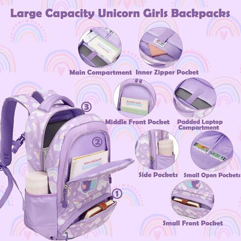 Kimwadalh School Bags for Girls, 3in1 Girls Backpack with Lunch Bag Pencil Case and Chest Strap for Preschool Elementary in Saudi Arabia