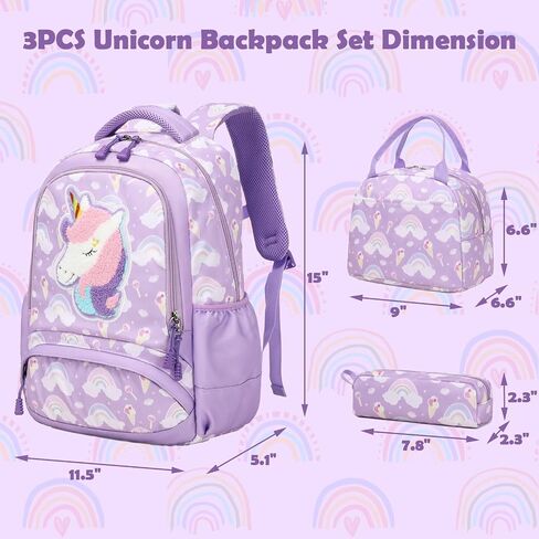 Kimwadalh School Bags for Girls, 3in1 Girls Backpack with Lunch Bag Pencil Case and Chest Strap for Preschool Elementary in Saudi Arabia