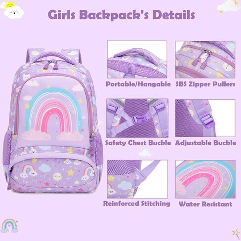 Kimwadalh School Bags for Girls, 3in1 Girls Backpack with Lunch Bag Pencil Case and Chest Strap for Preschool Elementary in Saudi Arabia