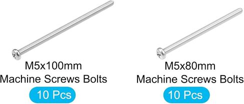 uxcell Pan Phillips Cross Head Screw, M5x80mm and M5x100mm Fasteners Bolts 304 Stainless Steel 10pcs in Saudi Arabia