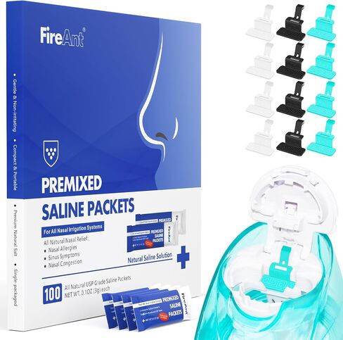 12 Pack Silicone Saline Pods Refills and 100 Count Salt Packets Set, Compatible with Navage Nasal Care. Includes 100 Saline Packets Sinus Rinse + 12 Reusable Salt Pads Refill in Black in Saudi Arabia