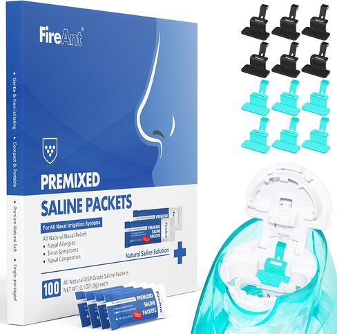 12 Pack Silicone Saline Pods Refills and 100 Count Salt Packets Set, Compatible with Navage Nasal Care. Includes 100 Saline Packets Sinus Rinse + 12 Reusable Salt Pads Refill in Black in Saudi Arabia