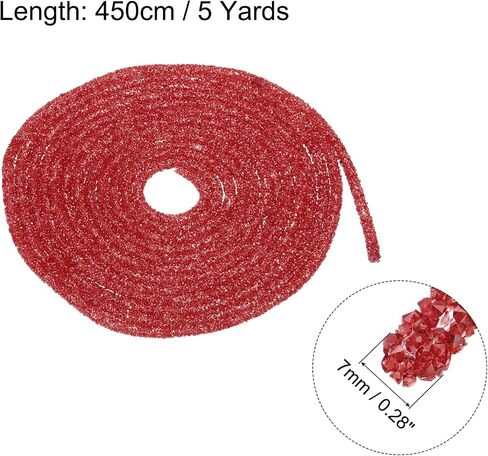MECCANIXITY 5 Yard 7mm 0.28 inch Glitter Sequins Rope Sequins Rhinestone Tube Cord for DIY Wedding Dresses Costume Clothing Shoes Jewelry Accessory Pink in Saudi Arabia