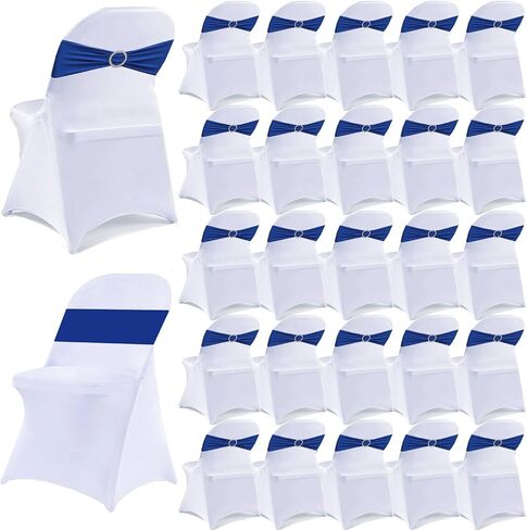 25 Pack White Folding Chair Covers with 25 Pack Gold Chair Sashes, White Chair Covers for Party, Gold Chair Chair Sashes for Wedding, 50 Pack White Folding Chair Cover Sets in Saudi Arabia