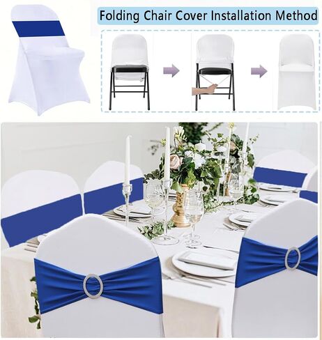 25 Pack White Folding Chair Covers with 25 Pack Gold Chair Sashes, White Chair Covers for Party, Gold Chair Chair Sashes for Wedding, 50 Pack White Folding Chair Cover Sets in Saudi Arabia