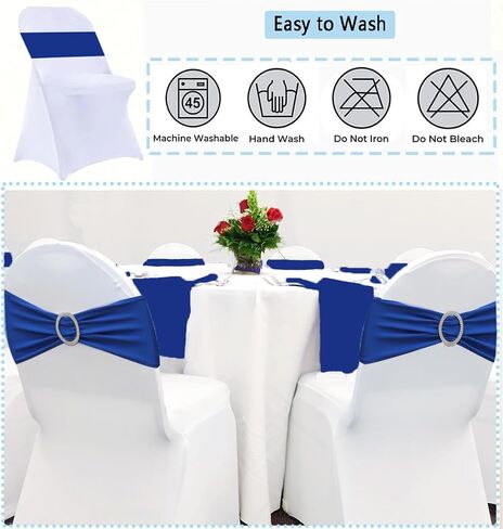 25 Pack White Folding Chair Covers with 25 Pack Gold Chair Sashes, White Chair Covers for Party, Gold Chair Chair Sashes for Wedding, 50 Pack White Folding Chair Cover Sets in Saudi Arabia