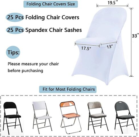 25 Pack White Folding Chair Covers with 25 Pack Gold Chair Sashes, White Chair Covers for Party, Gold Chair Chair Sashes for Wedding, 50 Pack White Folding Chair Cover Sets in Saudi Arabia