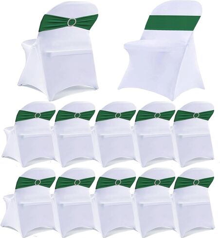 25 Pack White Folding Chair Covers with 25 Pack Gold Chair Sashes, White Chair Covers for Party, Gold Chair Chair Sashes for Wedding, 50 Pack White Folding Chair Cover Sets in Saudi Arabia