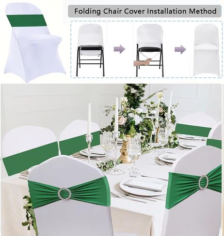 25 Pack White Folding Chair Covers with 25 Pack Gold Chair Sashes, White Chair Covers for Party, Gold Chair Chair Sashes for Wedding, 50 Pack White Folding Chair Cover Sets in Saudi Arabia