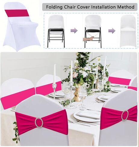 25 Pack White Folding Chair Covers with 25 Pack Gold Chair Sashes, White Chair Covers for Party, Gold Chair Chair Sashes for Wedding, 50 Pack White Folding Chair Cover Sets in Kuwait