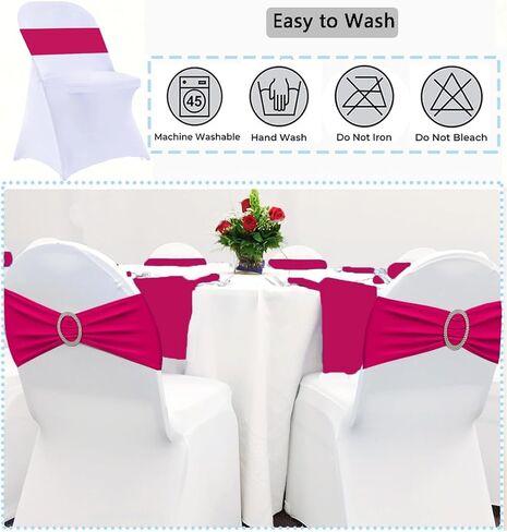 25 Pack White Folding Chair Covers with 25 Pack Gold Chair Sashes, White Chair Covers for Party, Gold Chair Chair Sashes for Wedding, 50 Pack White Folding Chair Cover Sets in Kuwait