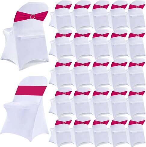 25 Pack White Folding Chair Covers with 25 Pack Gold Chair Sashes, White Chair Covers for Party, Gold Chair Chair Sashes for Wedding, 50 Pack White Folding Chair Cover Sets in Kuwait