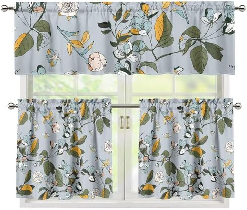 jeiento الخريف ستارة المطبخ والستارة مجموعة الأصفر عباد الشمس الشكر مقهى نافذة الستائر مشرق الزهور ضوء تصفية 24 "طول الطبقة والستارة لبلد المزرعة 3 قطع نافذة الستار in Kuwait