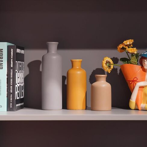 Ceramic Vase Set Home Decor - Set of 3 Small Vases, Modern Vase, Rustic Farmhouse Vase for Home Decor, Table Centerpieces for Dining Room, Tall Boho Decorative Vases for Pampas Grass in Saudi Arabia
