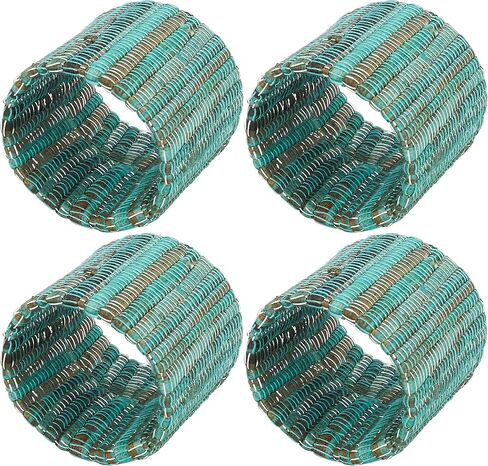 SARO LIFESTYLE Collection Shimmering Woven Nubby Napkin Rings (Set of 4), 1.5, Blue-Grey in Saudi Arabia