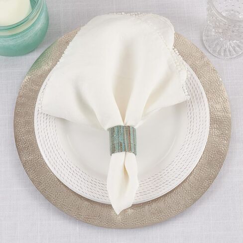 SARO LIFESTYLE Collection Shimmering Woven Nubby Napkin Rings (Set of 4), 1.5, Blue-Grey in Saudi Arabia