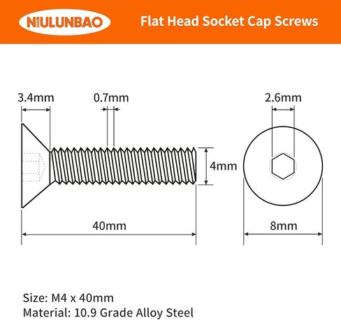 M4-0.7 x 12mm Flat Head Hex Socket Cap Screws Countersunk Bolts, 10.9 Grade Alloy Steel, Black Oxide Finish, Metric Allen Hex Drive, Machine Fully Threaded, 100PCS in Saudi Arabia