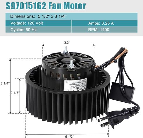 S97015162 محرك المروحة وعجلة النفخ لـ Broan NuTone 676-D، 763N، 679L، 678-G، 2678F-A، 684-D، 2684F-A، HD80L، 683-C، 679-E، 763، 679FL-C، FL2679F - قطع غيار محرك مروحة عادم الحمام in Saudi Arabia